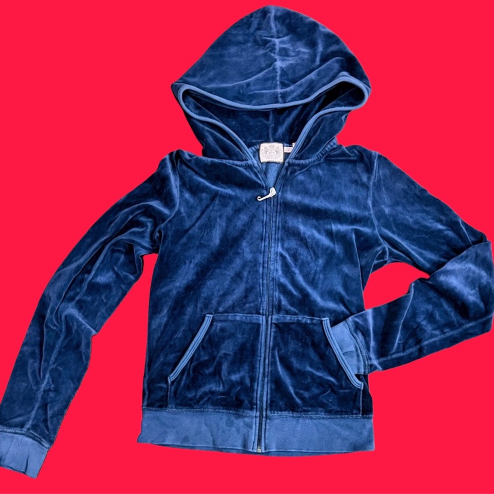 Y2K Juicy Couture women’s M Navy Velour Zip Hoodie EUC - Picture 4 of 14
